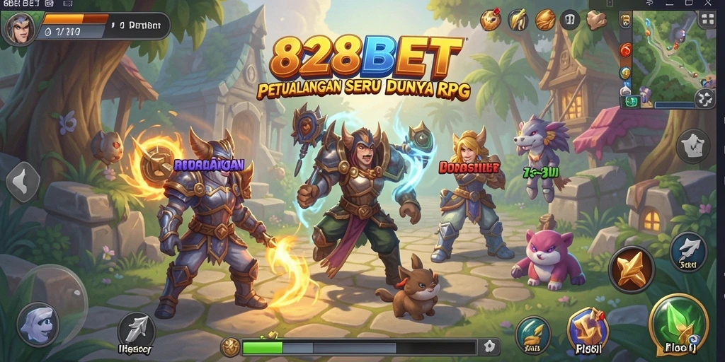 Screenshot gameplay 828BET menampilkan karakter dalam pertarungan epik.
