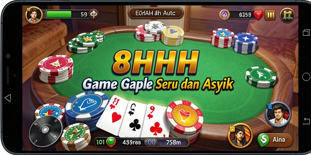 Tampilan karakter dan kartu dalam gameplay Gaple 8HHH.