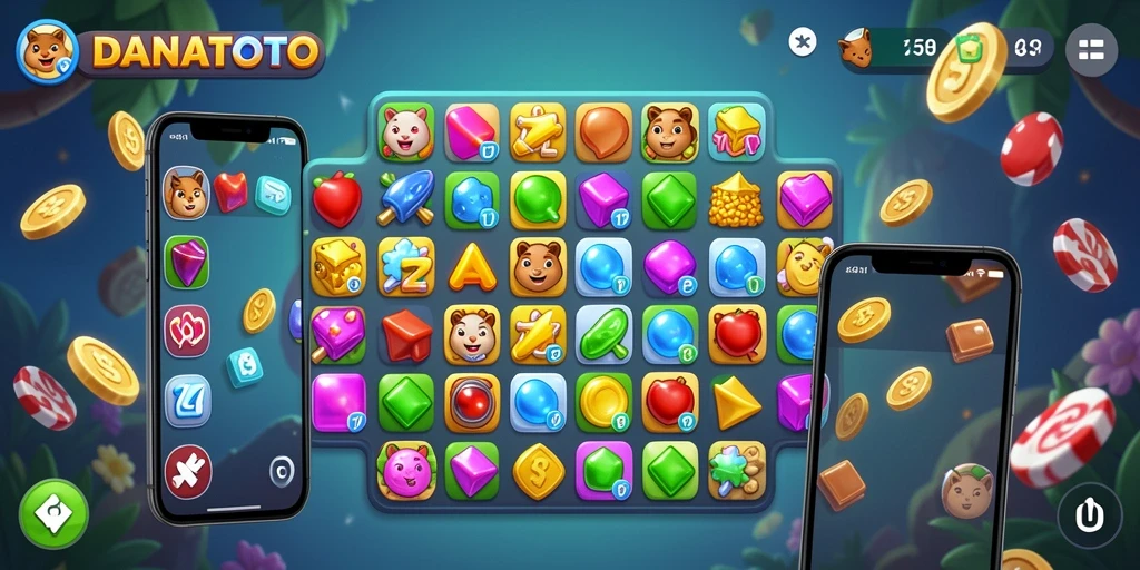 Gameplay seru DANATOTO dengan pencocokan item Match-3.