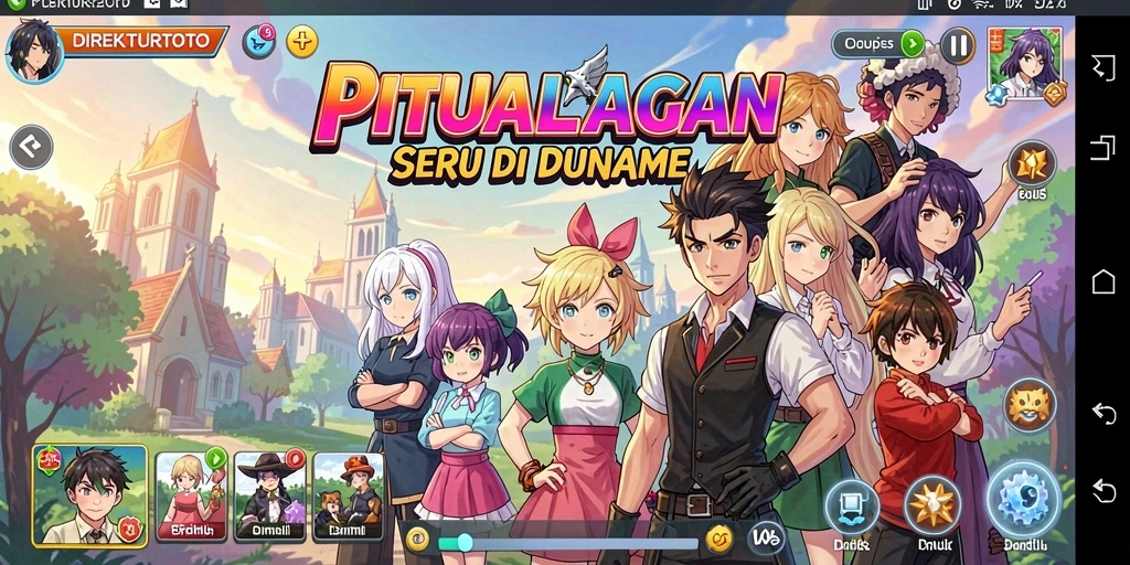Tampilan gameplay seru dari DIREKTURTOTO dengan berbagai karakter Anime.
