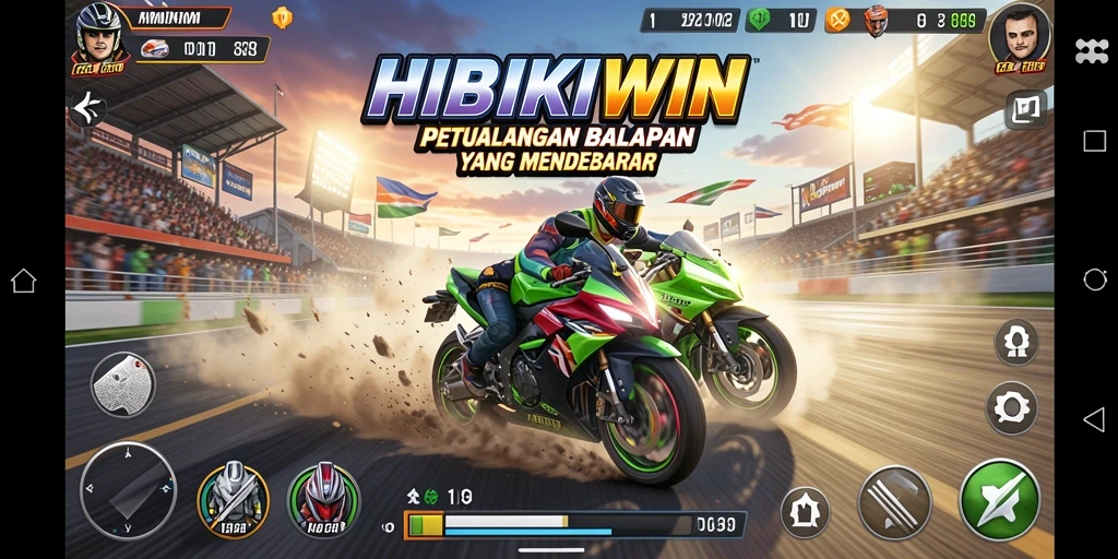 Tampilan gameplay HIBIKIWIN yang penuh aksi balapan seru.