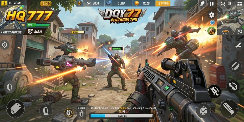 Gameplay seru HQ777 dalam pertarungan tim yang intens.