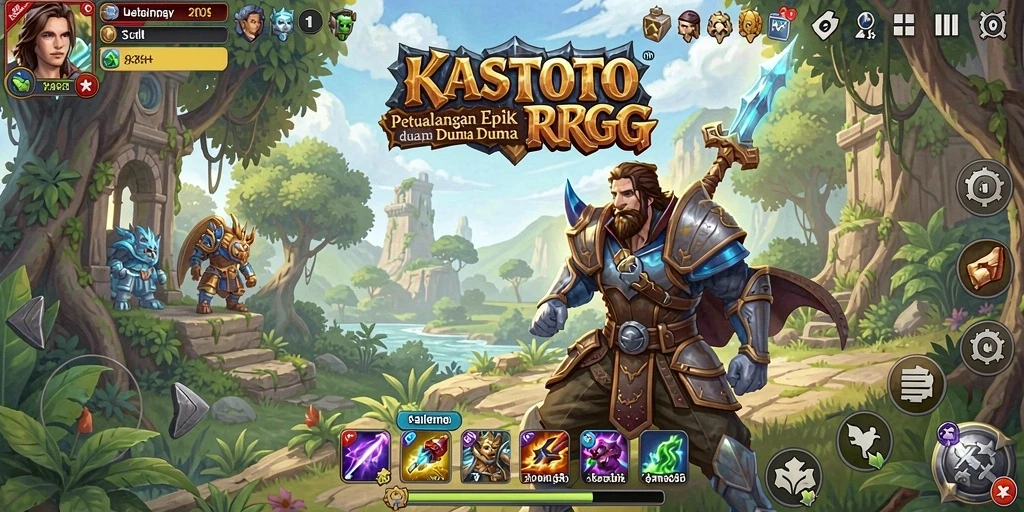 Screenshot gameplay KASTOTO menampilkan pertempuran yang seru di dunia RPG.