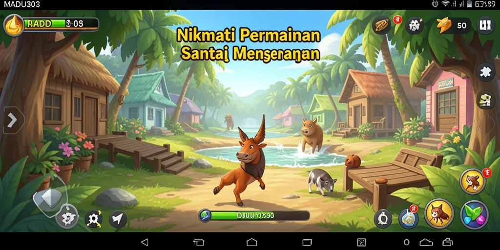 Screenshot menunjukkan karakter utama dalam aksi gameplay MADU303 yang seru.