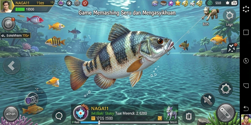 Screenshot NAGA11 menampilkan gameplay memancing yang mendebarkan dan grafik yang memukau.