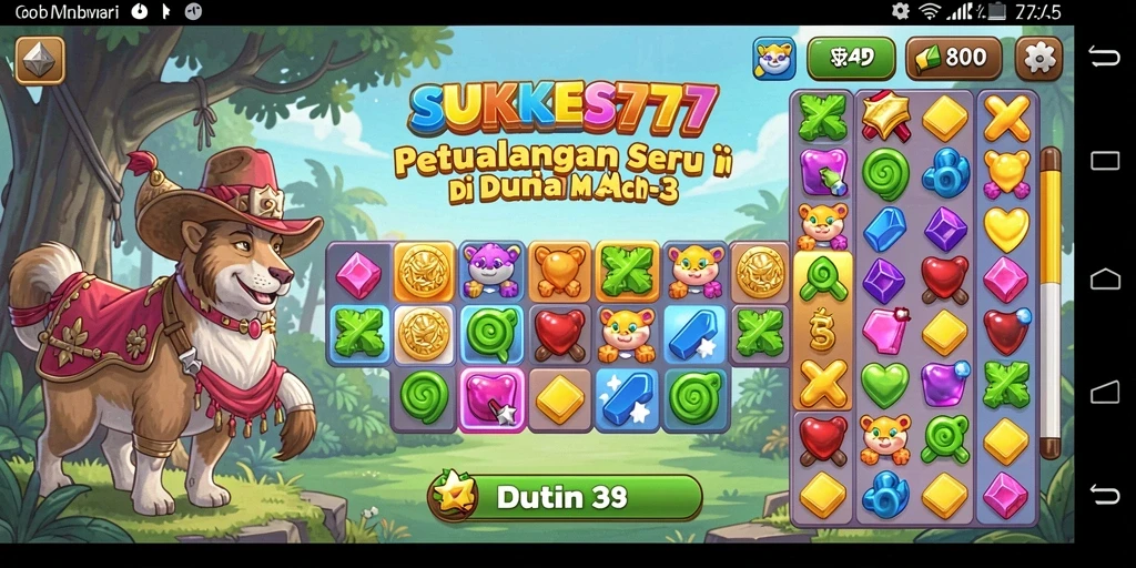 Screenshot gameplay <strong>SUKSES777</strong> menampilkan level Match-3 yang seru.