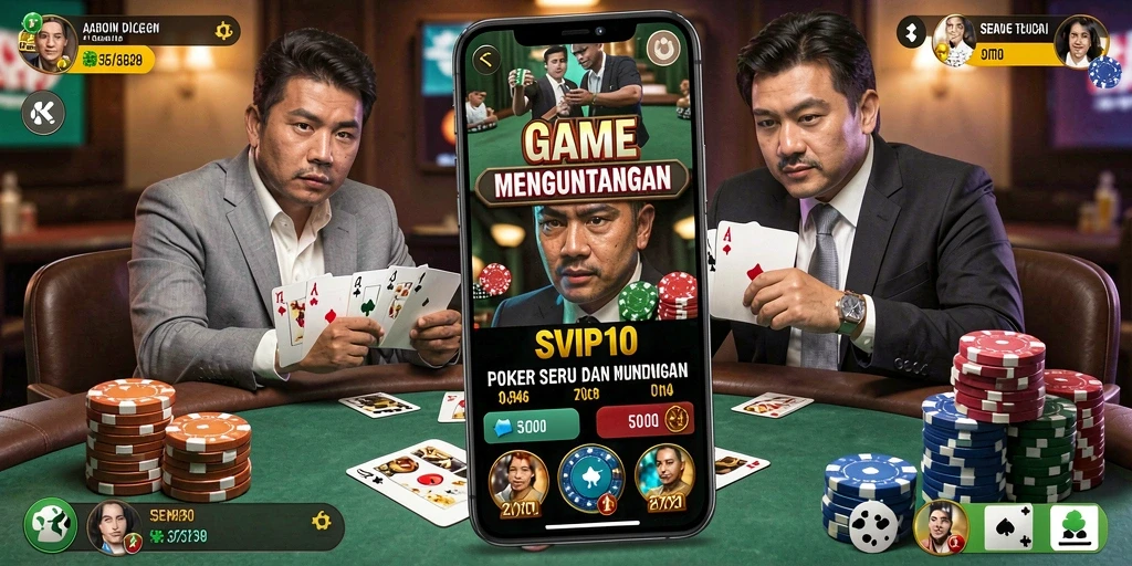Tampilan layar game Poker SVIP10 dengan suasana yang mendebarkan.